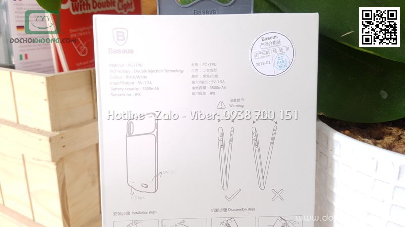 Ốp lưng sạc dự phòng iPhone X Baseus 3500mah