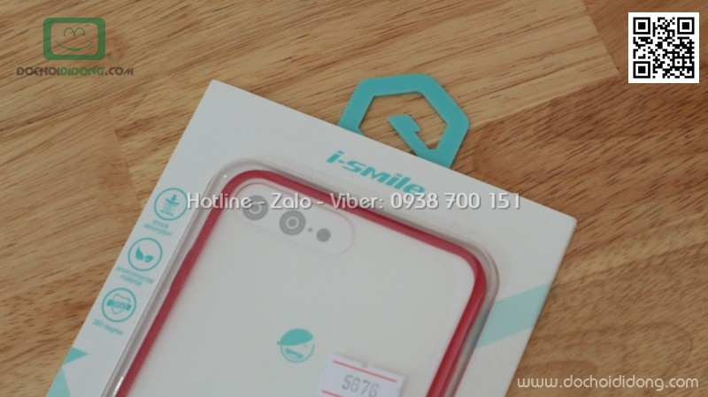 Ốp lưng iPhone 8 Plus iSmile viền màu lưng trong cứng mỏng