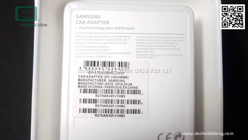 Bộ sạc nhanh xe hơi Samsung LN920 chính hãng 2 cổng