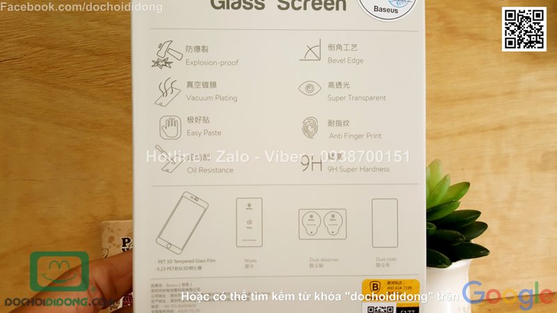 Miếng dán màn hình iPhone 7 Baseus full màn hình 9H