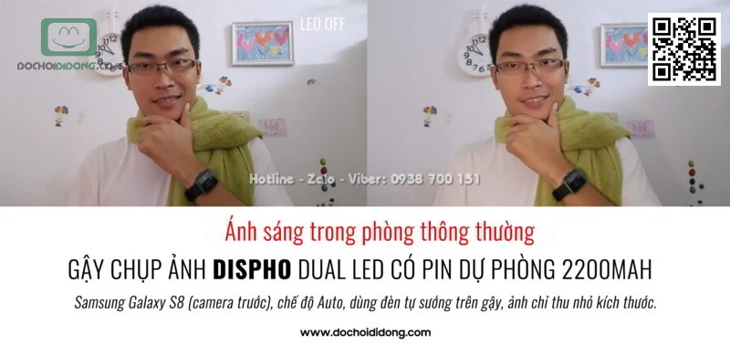 Gậy tự sướng kiêm sạc dự phòng Dispho 2200 mAh có đèn LED trước sau