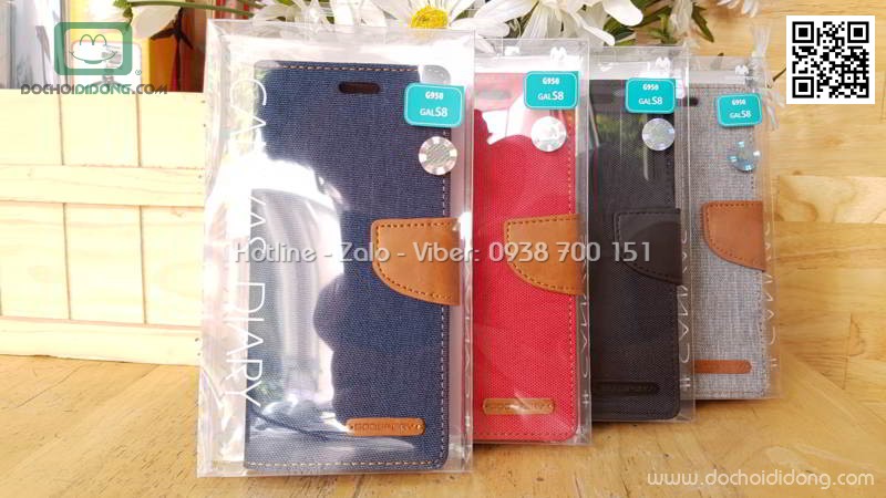 Bao da Samsung S8 Mercury Canvas Diary vân vải nhét card