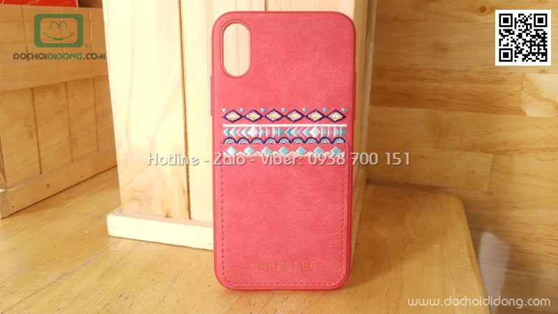 Ốp lưng iPhone X Janesper Hugo lưng vải nhét card
