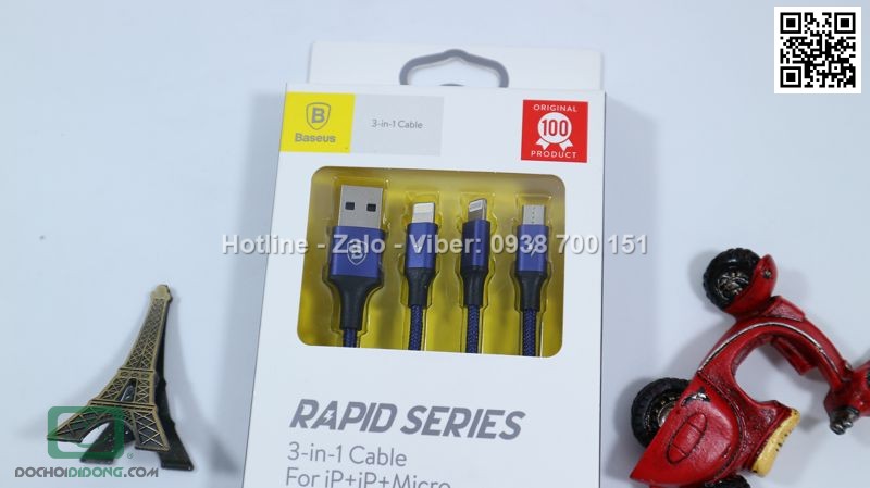 Cáp đa năng 3 trong 1 Baseus 2 Lightning 1 microUSB