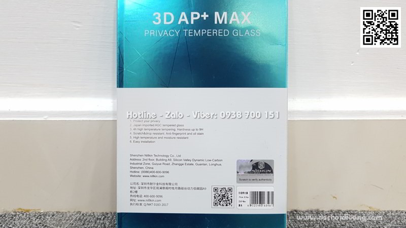 Miếng dán cường lực chống nhìn trộm iPhone XS Max Nillkin 3D AP Max full màn hình