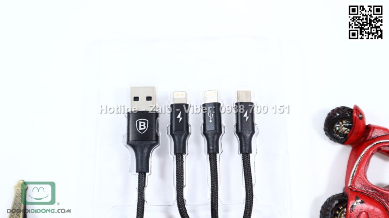 Cáp đa năng 3 trong 1 Baseus 2 Lightning 1 microUSB