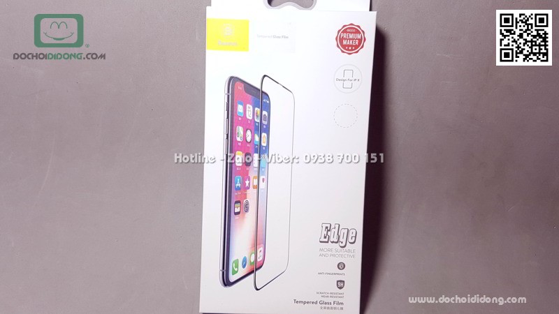 Miếng dán cường lực iPhone X XS Baseus Edge full màn hình