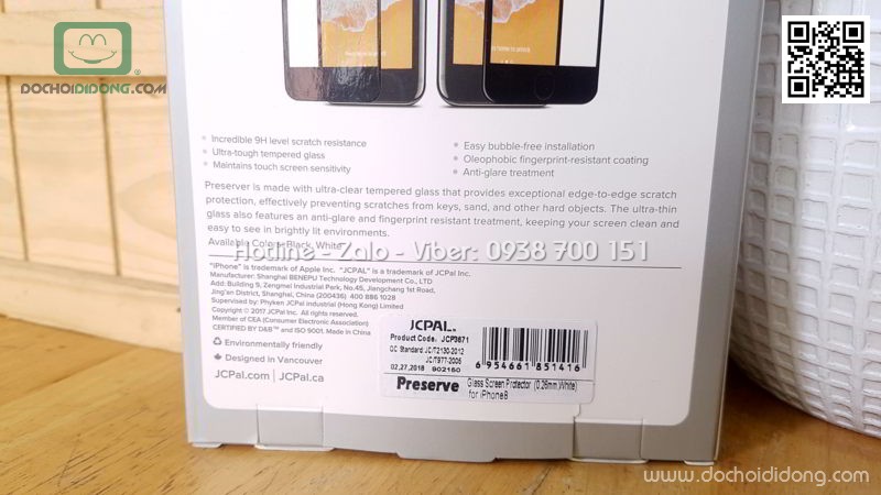 Miếng dán cường lực iPhone 7 8 Jcpal Presever full màn hình 3D chính hãng