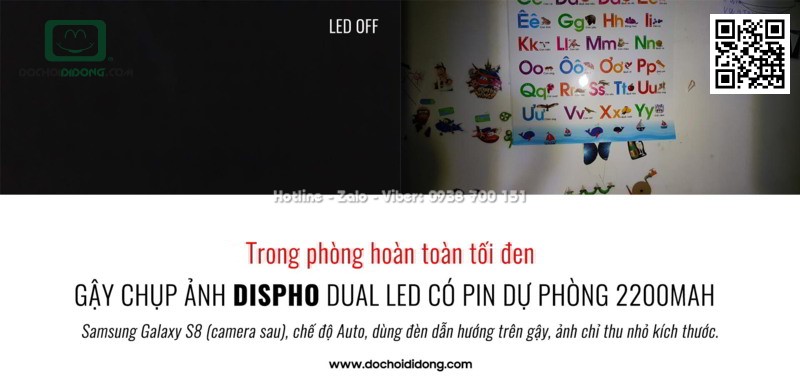 Gậy tự sướng kiêm sạc dự phòng Dispho 2200 mAh có đèn LED trước sau