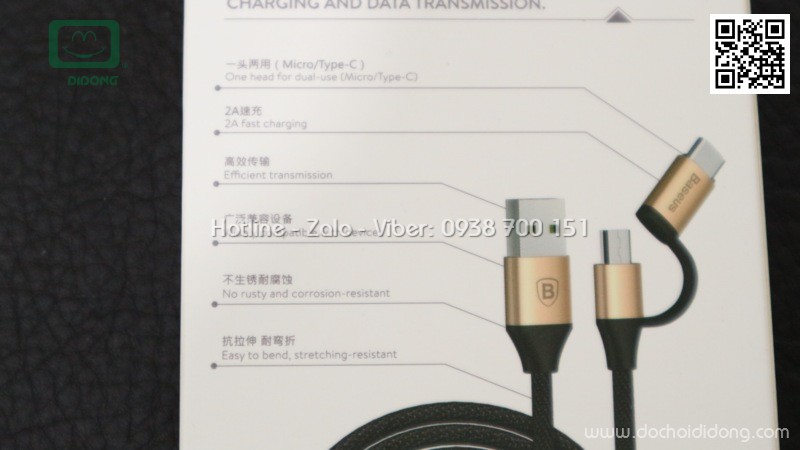 Cáp sạc 2 trong 1 MircoUSB và Type C Baseus chính hãng