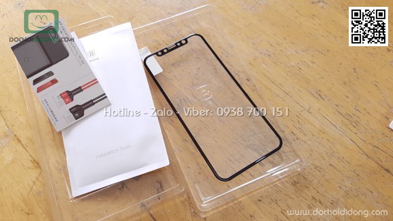 Miếng dán cường lực full màn hình iPhone X Baseus viền mềm 0.23mm