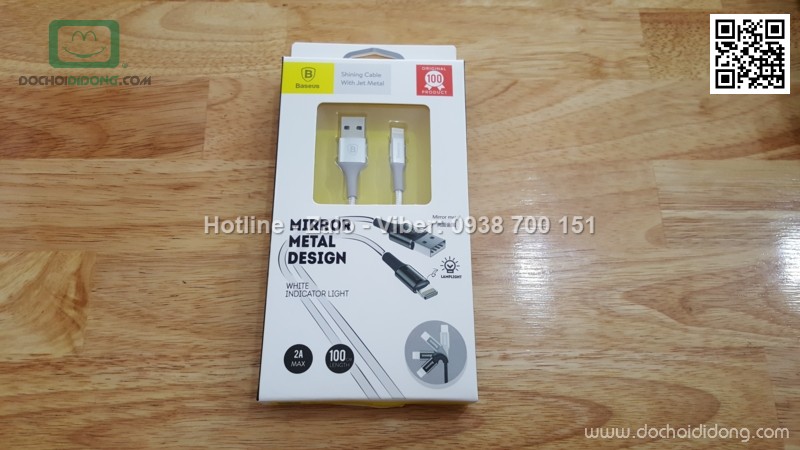 Cáp lightning iphone Baseus đầu bọc kim loại chống gãy có đèn