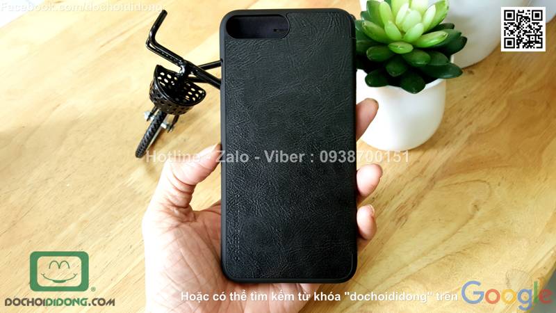 Bao da iPhone 8 Plus Nillkin Qin vân sần