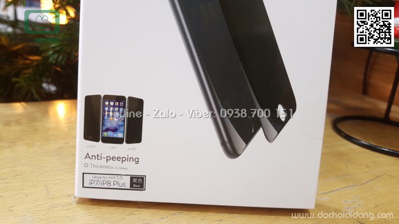 Miếng dán cường lực chống nhìn trộm iPhone 8 Plus Baseus full màn hình