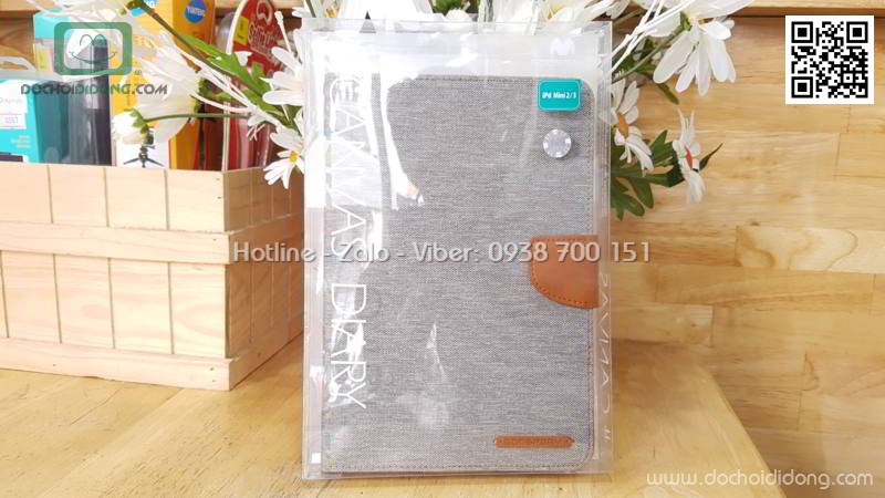 Bao da iPad Mini 1 2 3 Mercury Canvas Diary vân vải nhét card