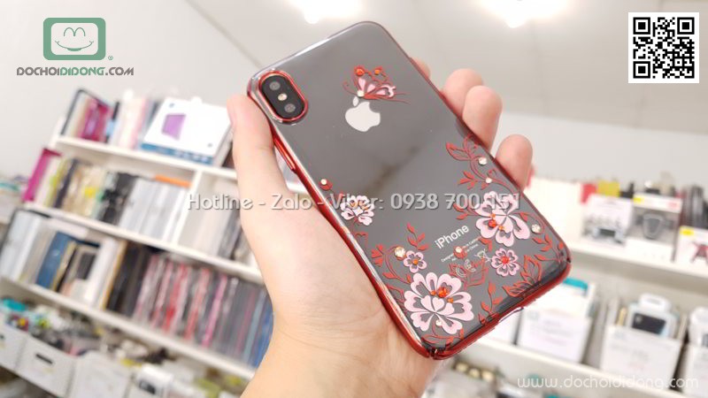 Ốp lưng iPhone X Kavaro trong viền màu đính đá