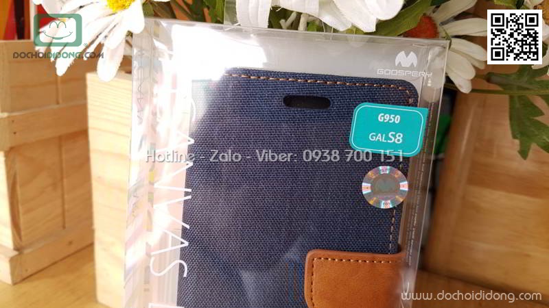 Bao da Samsung S8 Mercury Canvas Diary vân vải nhét card