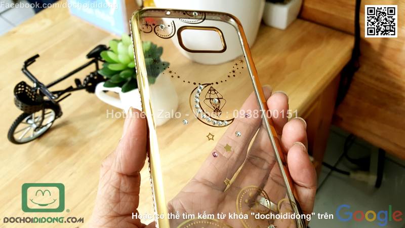 Ốp lưng Samsung Galaxy S7 Edge dẻo trong đính đá