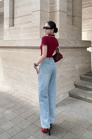 Quần jean ống suông túi trước