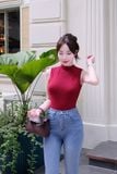 Quần jean xanh navy phối ống loe