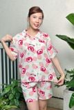 Bộ pyjama ngắn suông ngắn tay cotton in hình gấu dâu
