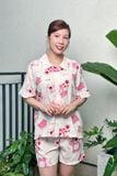 Bộ pyjama ngắn suông ngắn tay cotton họa tiết gấu dâu losta