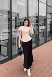 Áo peplum xếp ly eo tay bồng