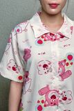 Bộ pyjama ngắn suông ngắn tay cotton họa tiết gấu dâu losta