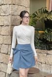 Chân váy mini thắt nơ jean
