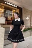 Đầm xòe cổ sơ mi tùng phối đính đá dáng mini