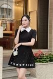 Đầm xòe cổ sơ mi tùng phối đính đá dáng mini