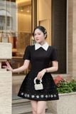 Đầm xòe cổ sơ mi tùng phối đính đá dáng mini