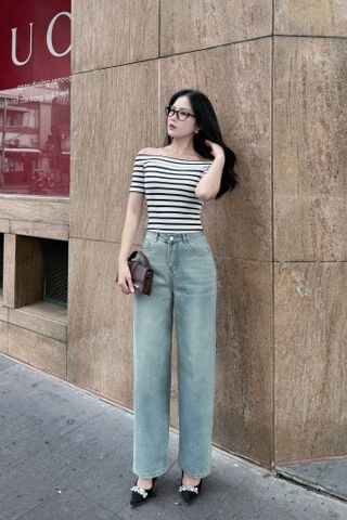 Quần jean ống suông bạc