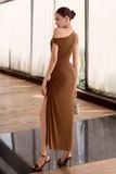 Đầm ôm thun rayon rút nhún dáng midi