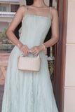Đầm xòe ren xanh hai dây dáng midi