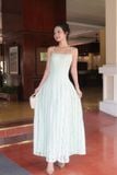 Đầm xòe ren xanh hai dây dáng midi