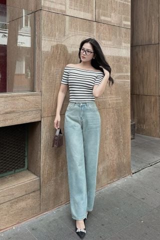 Quần jean ống suông bạc