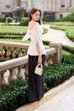 Áo peplum cotton thái trễ vai phối voan