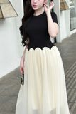 Đầm thun ôm đen tay ngắn tùng xòe dáng maxi