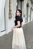 Đầm thun ôm đen tay ngắn tùng xòe dáng maxi