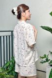 Bộ pyjama ngắn suông ngắn tay cotton nền kem họa tiết thỏ