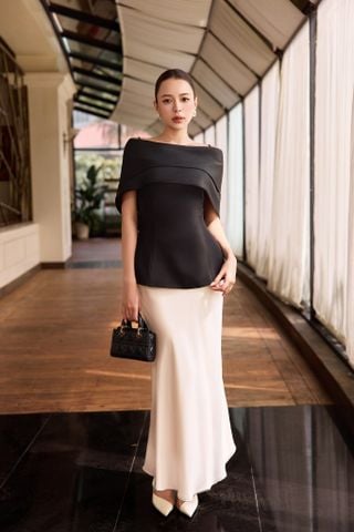 Áo peplum cotton thái trễ vai phối voan