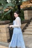 Đầm hai dây nhún xòe dáng midi