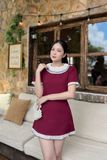 Set áo và chân váy dáng mini đỏ phối bèo