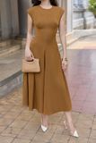 Đầm xòe chéo nhung hàn tùng rã nhún dáng midi