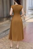 Đầm xòe chéo nhung hàn tùng rã nhún dáng midi