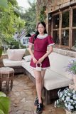 Set áo và chân váy dáng mini đỏ phối bèo