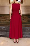 Đầm midi dáng xòe cotton lạnh xếp ly vai