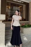 Áo peplum xếp ly eo tay bồng