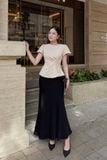 Áo peplum xếp ly eo tay bồng